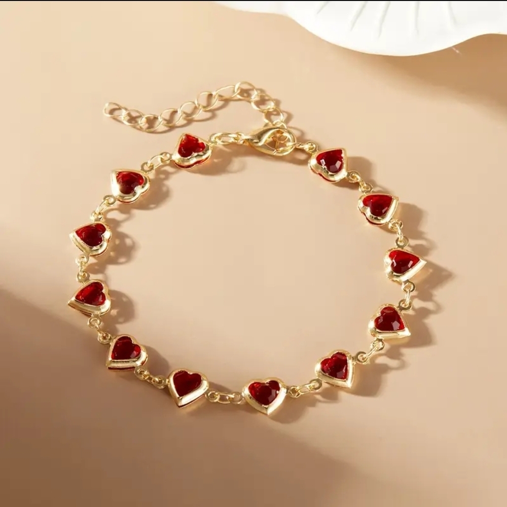 Gold and Red Heart Bracelet